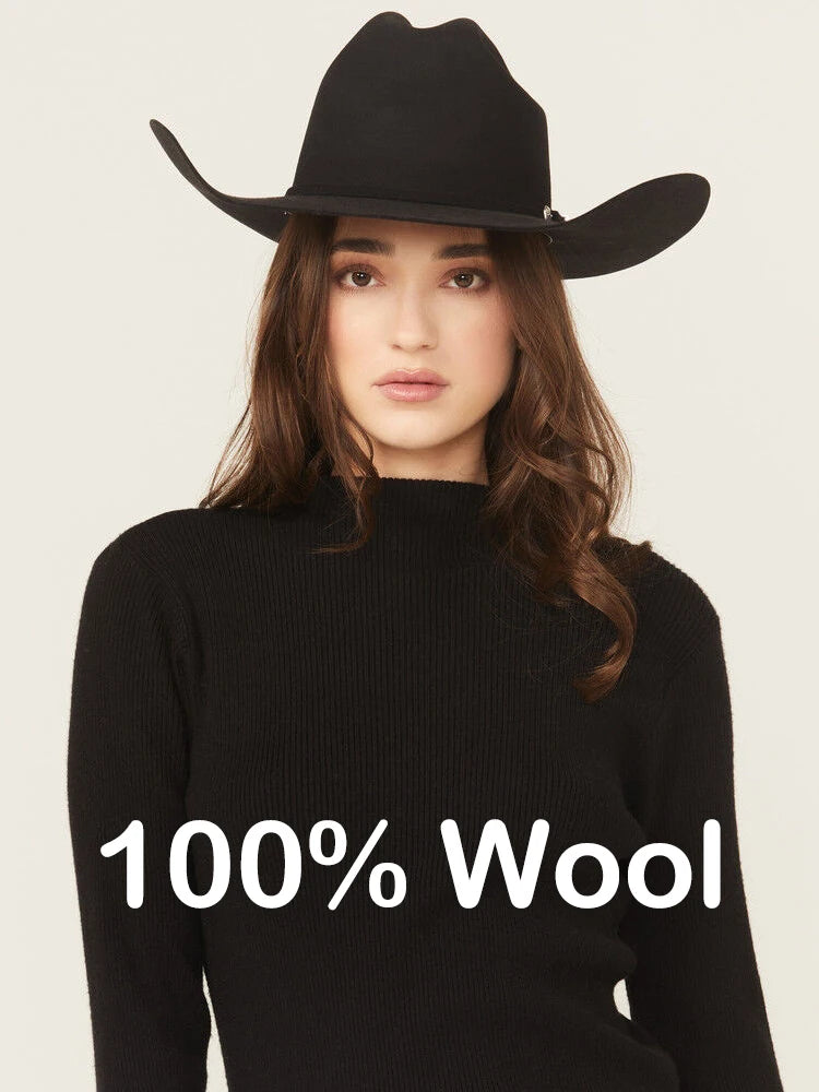 Western-style cowboy hat, 100% wool, square brim, for country music.