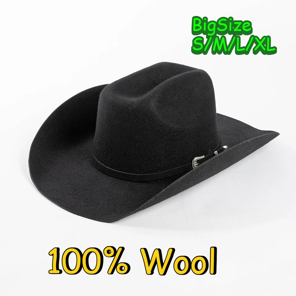 Western-style cowboy hat, 100% wool, square brim, for country music.