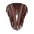 Women's Y2k Vintage Studded Suede Vest Coat 70s Hippie Outfits Sleeveless Open Front Tassel Patchwork Vest Collar