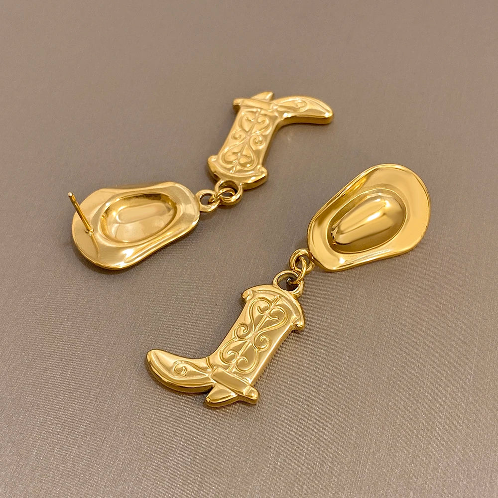 Earrings with cowboy hat and boot pendants