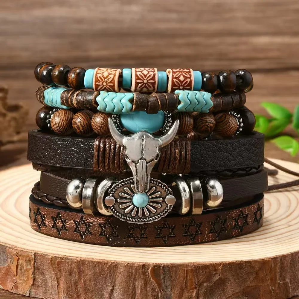 6pcs/Set Retro Western Cowboy Style Beaded Bracelets Bohemia Men Bracelets Women Jewelry