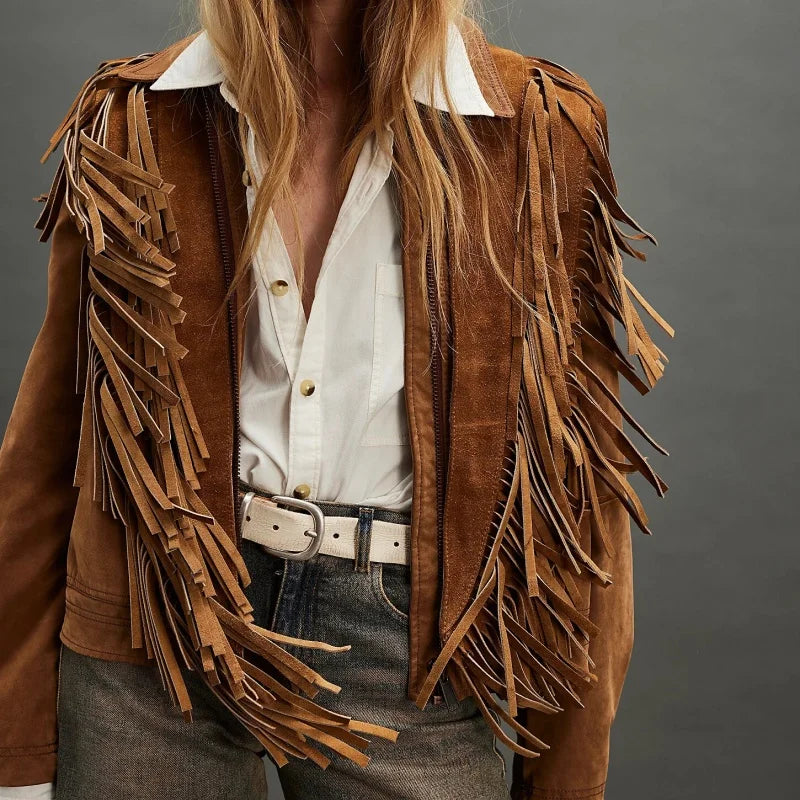 Women's suede vest with fringe.