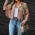 Women's casual cropped jacket with fringe.