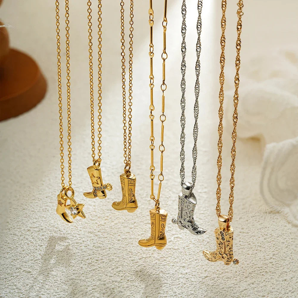 Stainless steel waterproof denim boot pendant necklace