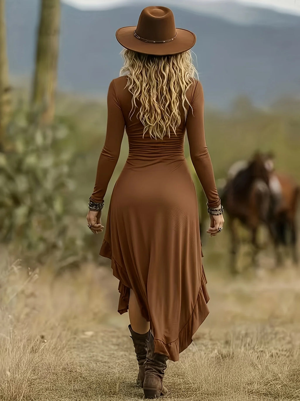 Ladies' Retro Ethnic Style Long-Sleeved Dress Western Denim Fashionable And Stylish Women's Clothing