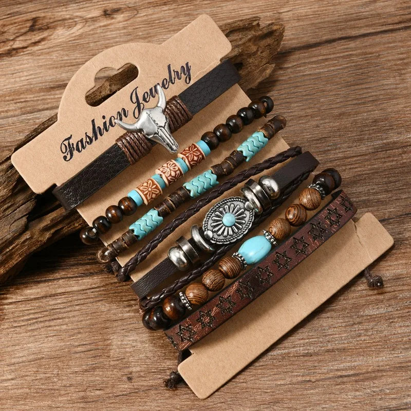6pcs/Set Retro Western Cowboy Style Beaded Bracelets Bohemia Men Bracelets Women Jewelry