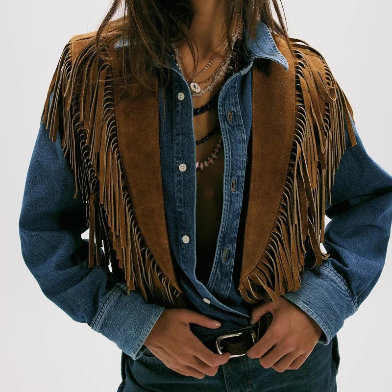 Women's suede vest with fringe.