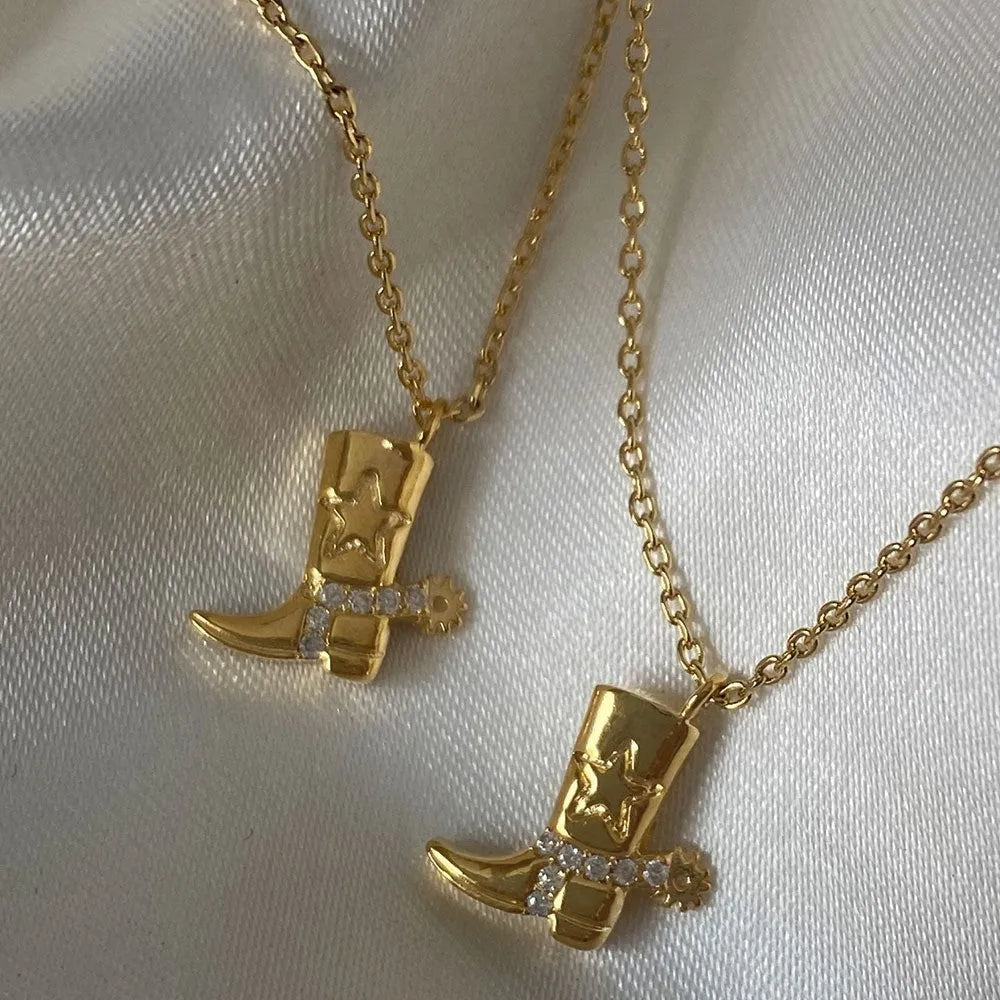Stainless steel waterproof denim boot pendant necklace