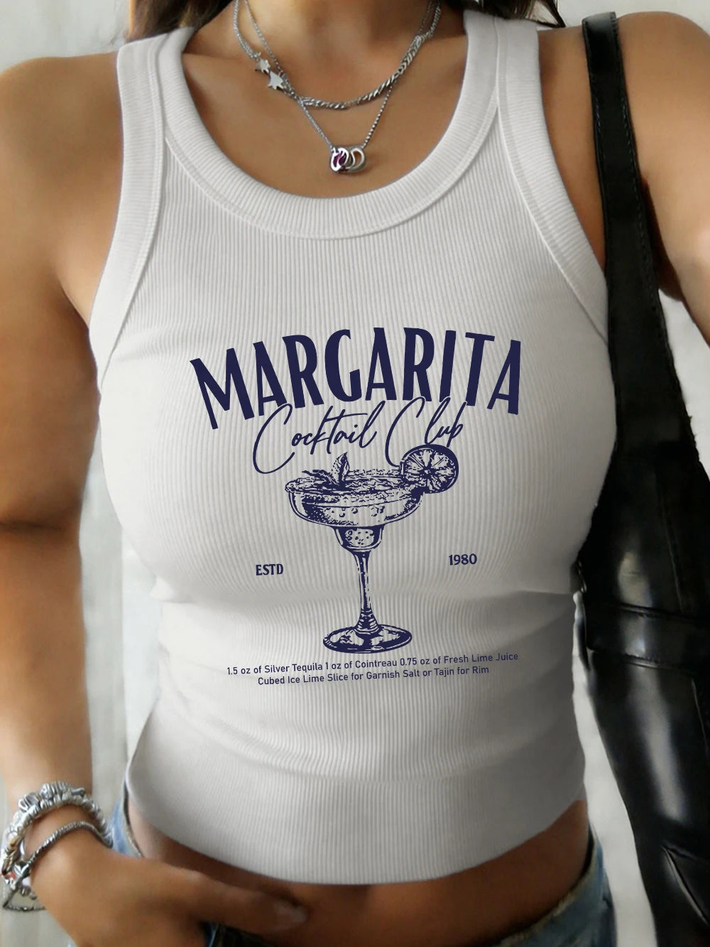 Basic women's sleeveless tank top with Margarita Cocktail print.