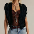 Women's suede vest with fringe.