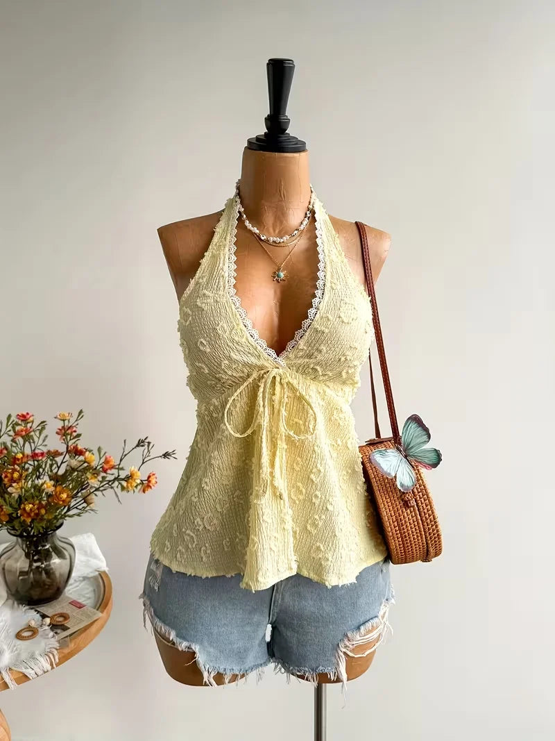 Women's summer boho top with V-neck