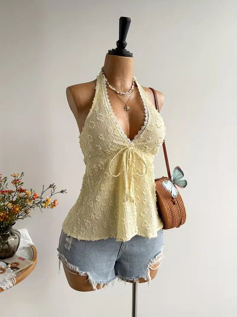 Women's summer boho top with V-neck
