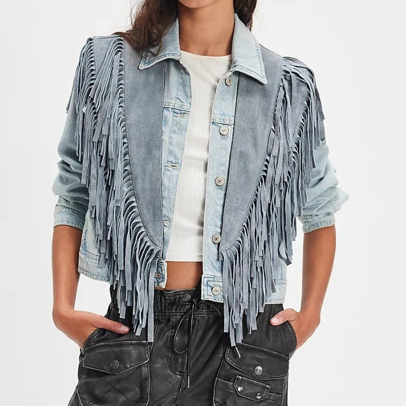 Women's suede vest with fringe.