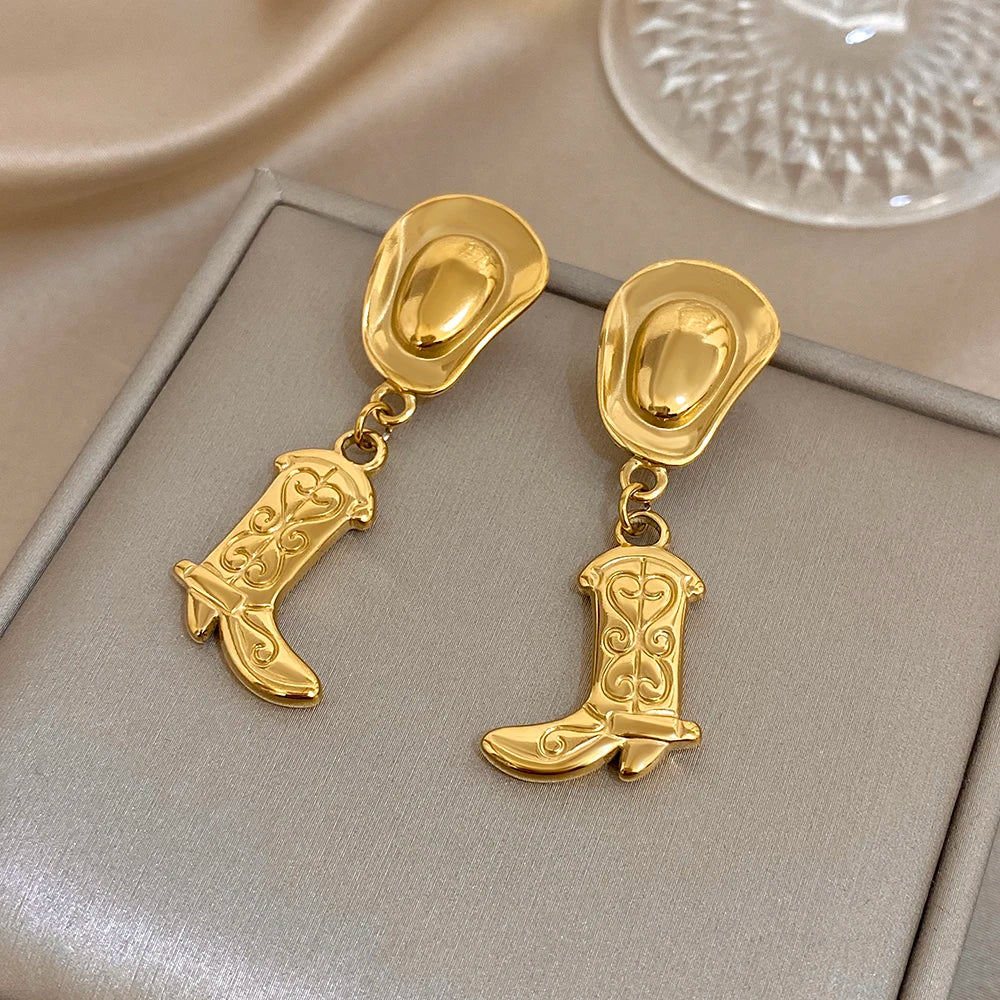 Earrings with cowboy hat and boot pendants