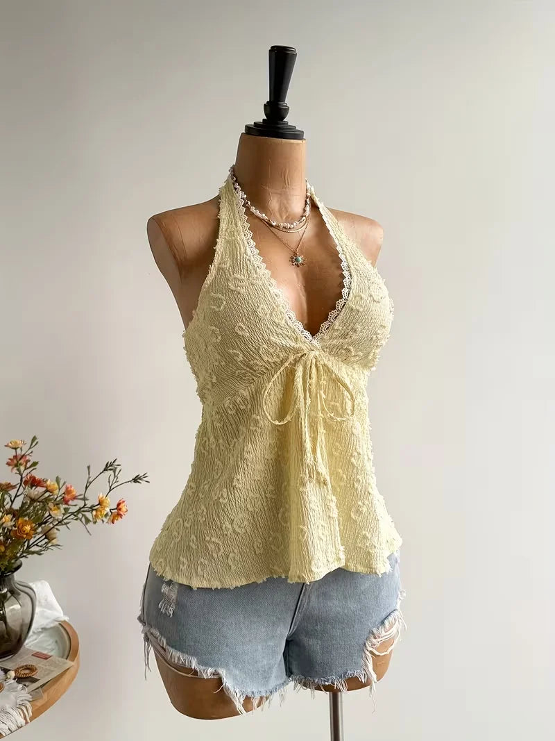 Women's summer boho top with V-neck