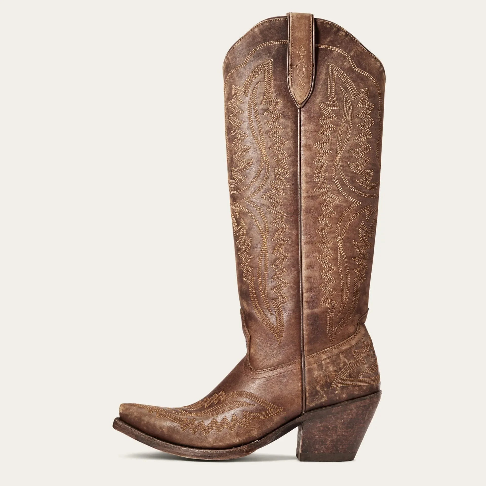 Women's mid-calf boots with pointed toe and chunky high heel, embroidered, in a Western cowboy style, for autumn and winter.