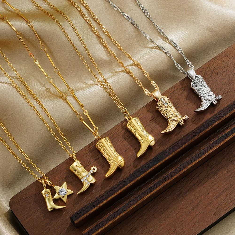 Stainless steel waterproof denim boot pendant necklace