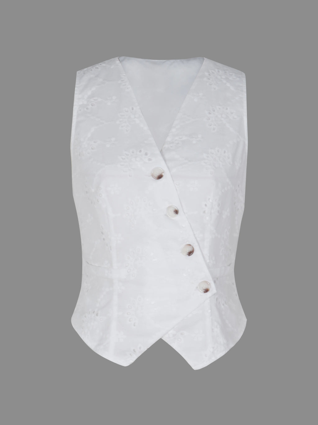 Women's sleeveless blouse with a V-neck, English embroidery, fitted silhouette, boho style.