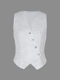 Women's sleeveless blouse with a V-neck, English embroidery, fitted silhouette, boho style.