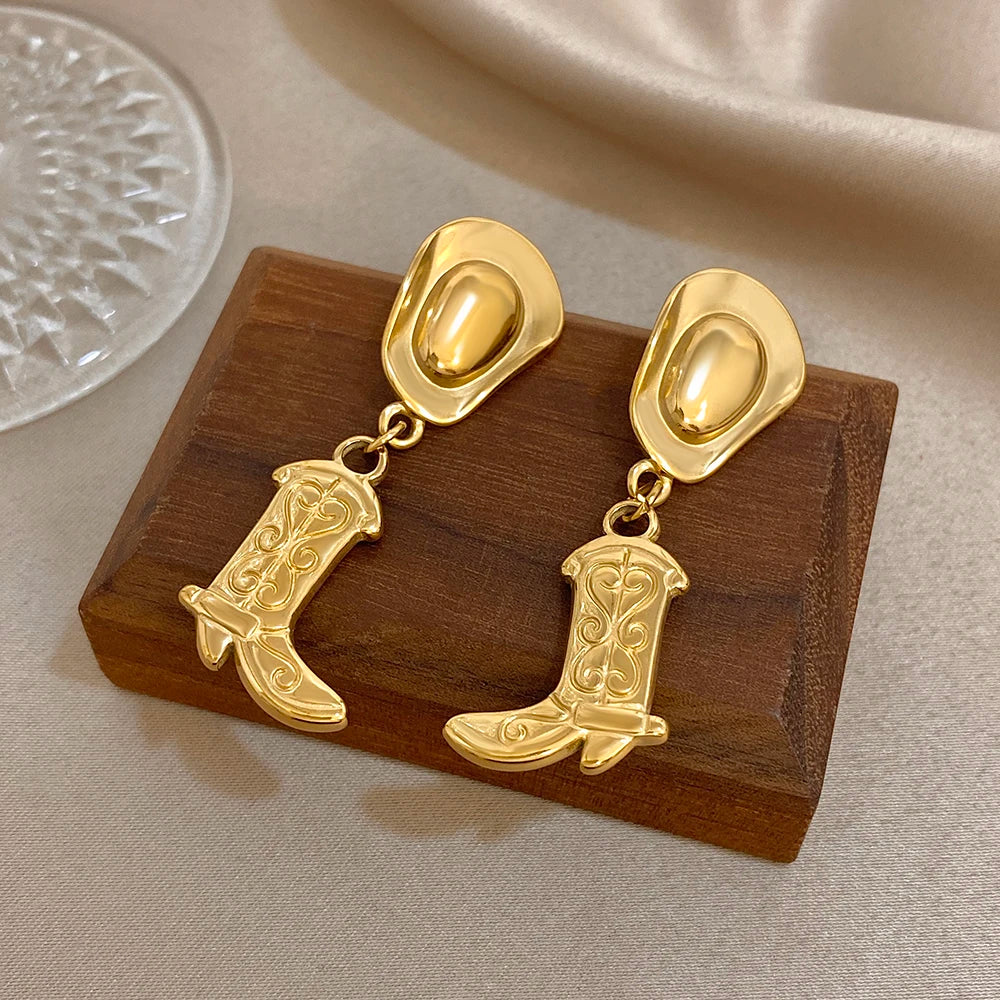 Earrings with cowboy hat and boot pendants
