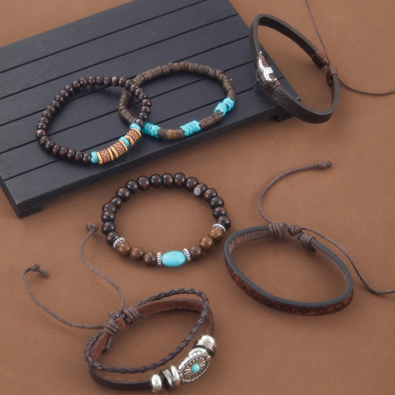 6pcs/Set Retro Western Cowboy Style Beaded Bracelets Bohemia Men Bracelets Women Jewelry