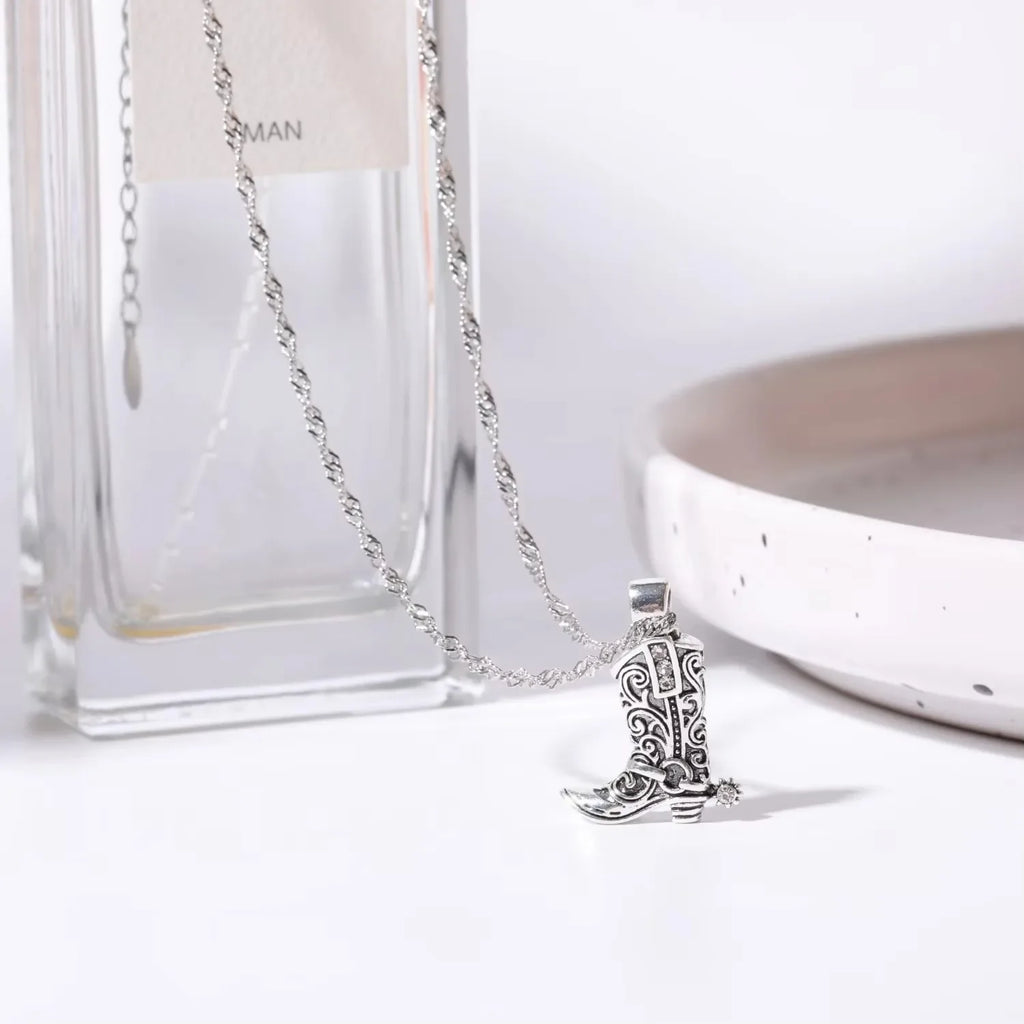 Stainless steel waterproof denim boot pendant necklace