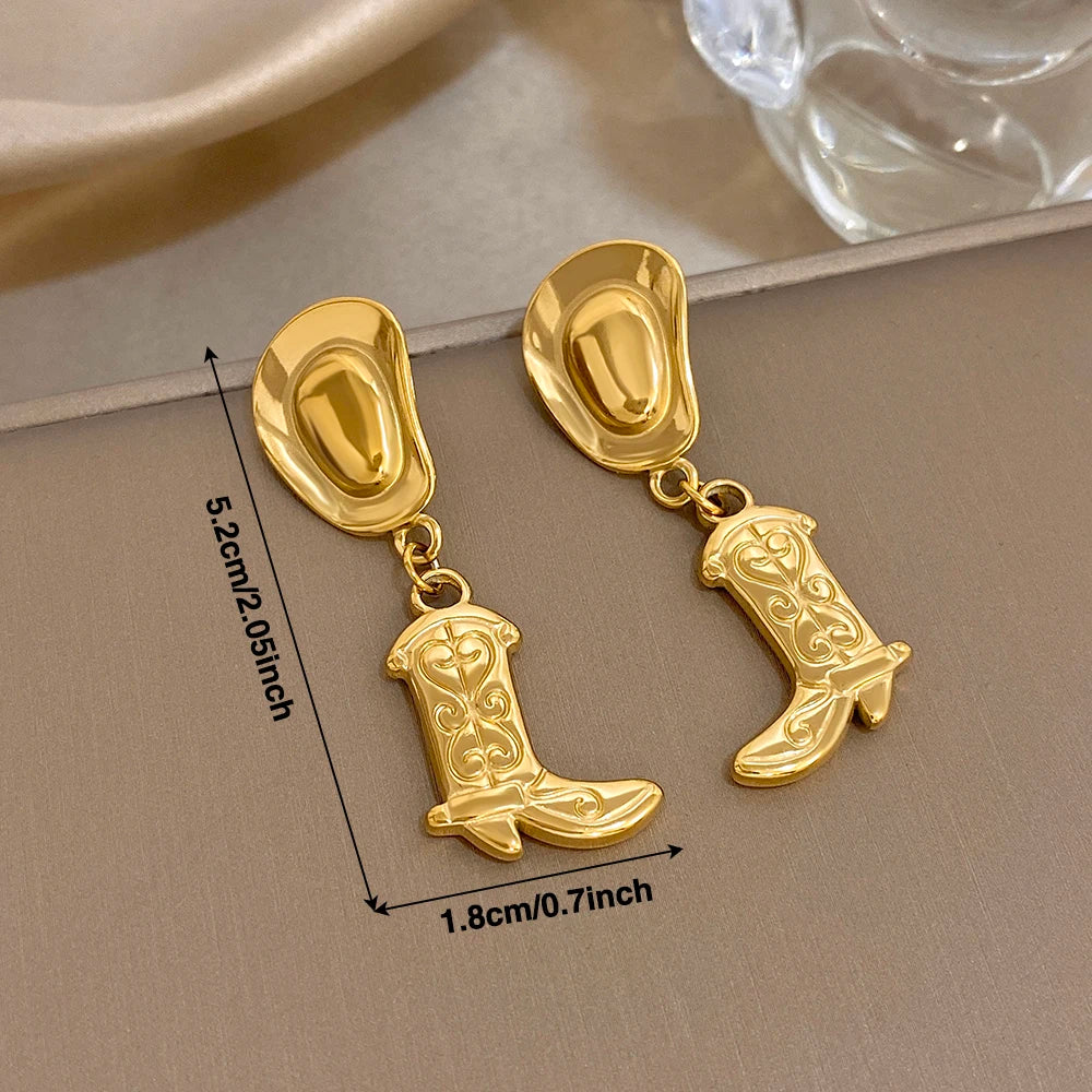 Earrings with cowboy hat and boot pendants
