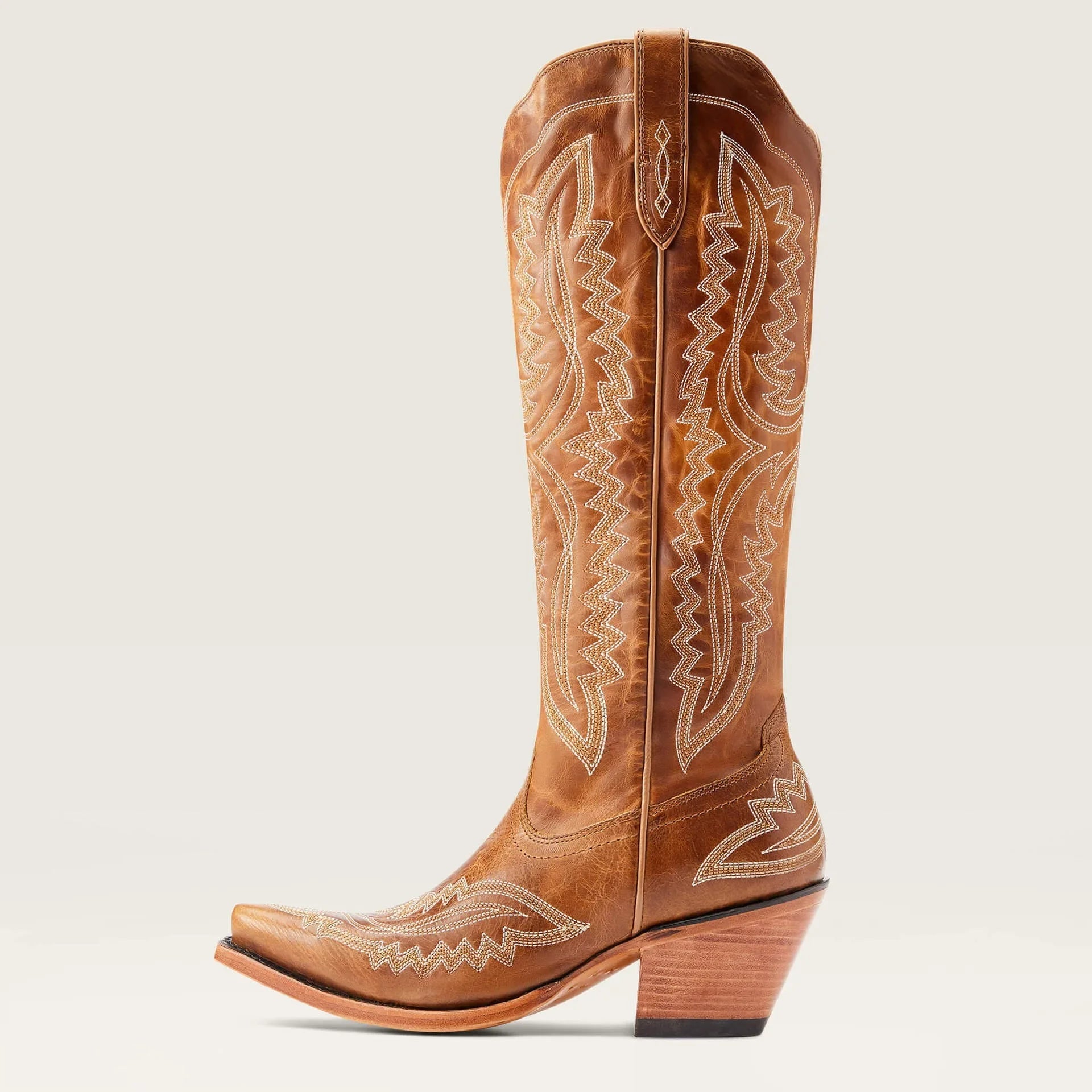 Women's mid-calf boots with pointed toe and chunky high heel, embroidered, in a Western cowboy style, for autumn and winter.