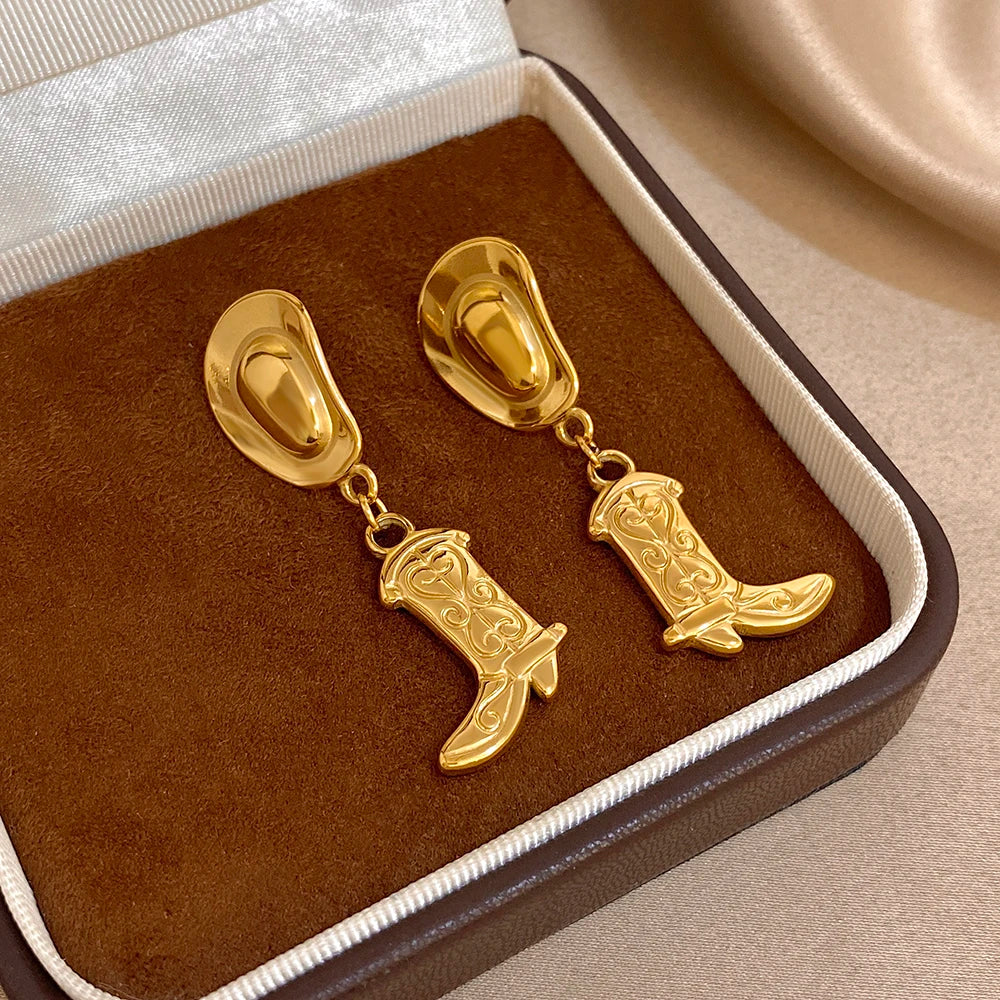 Earrings with cowboy hat and boot pendants