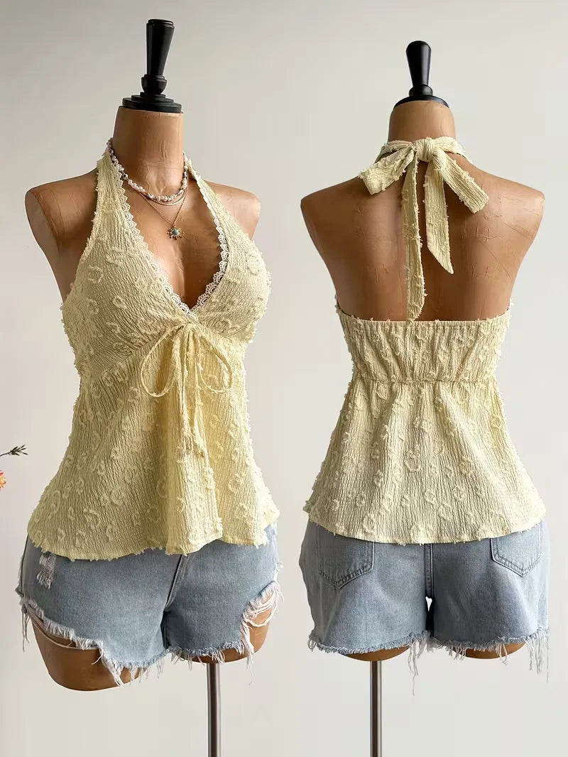 Women's summer boho top with V-neck