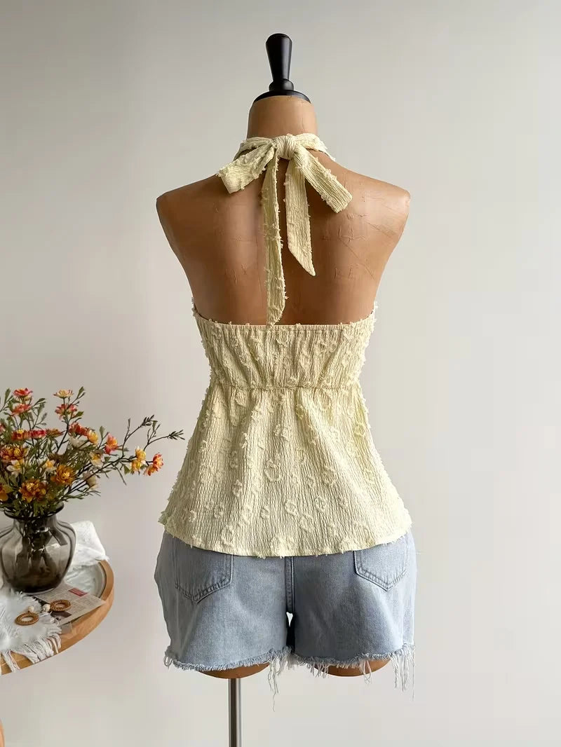 Women's summer boho top with V-neck