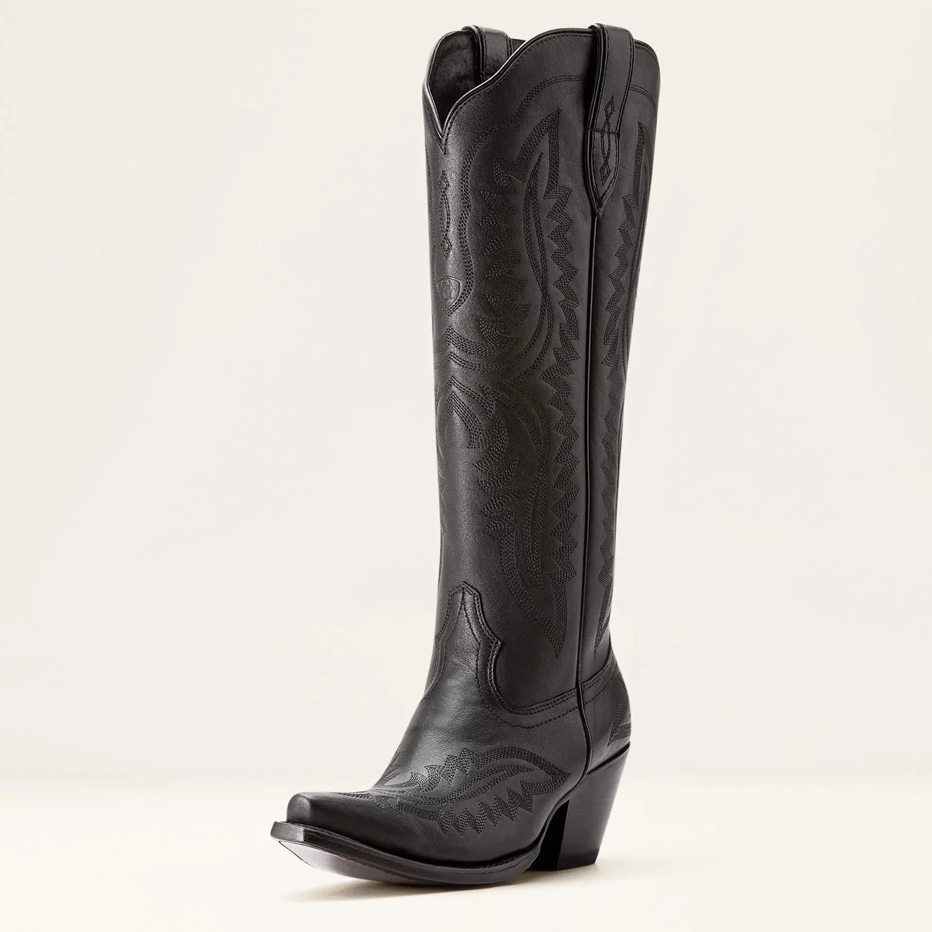 Women's mid-calf boots with pointed toe and chunky high heel, embroidered, in a Western cowboy style, for autumn and winter.