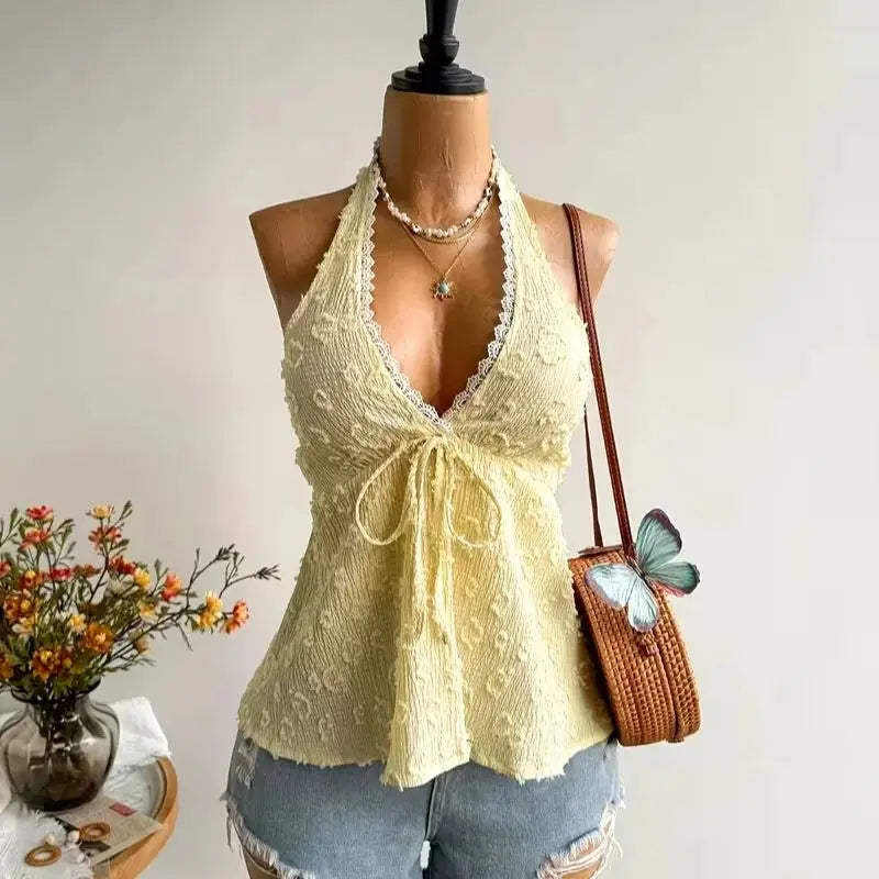 Women's summer boho top with V-neck